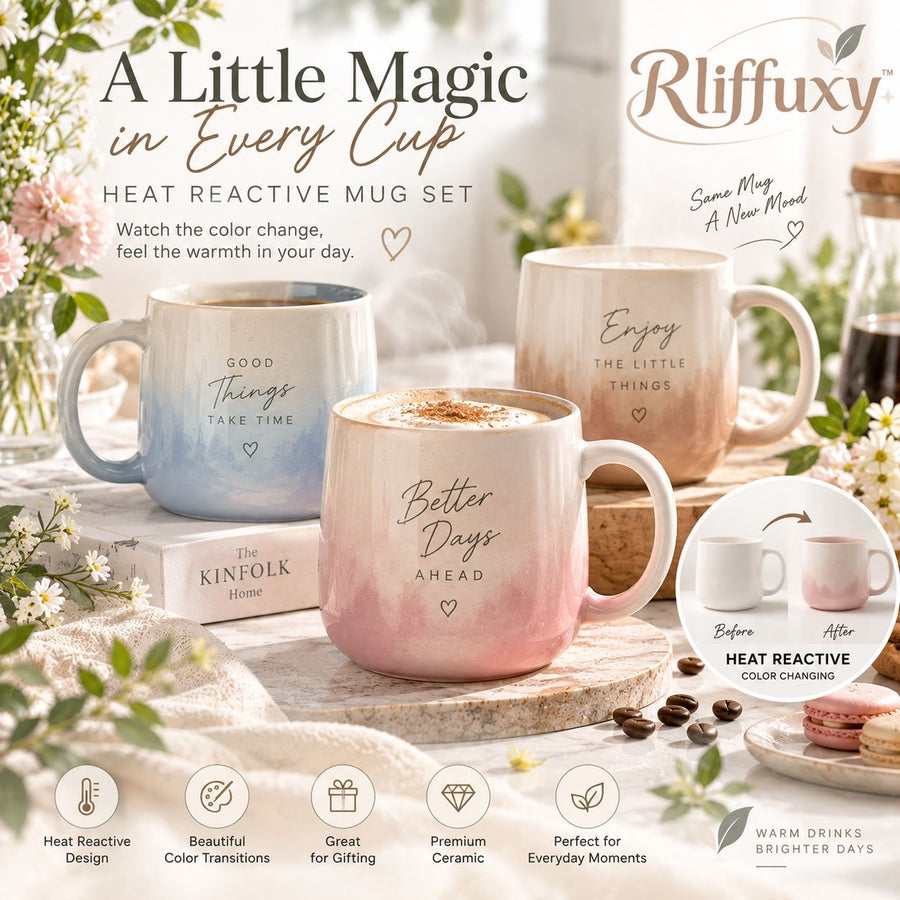 Rliffuxy™ Chromawarm Color-Reveal Mug Set – 13 oz Heat-Reactive Ceramic Coffee Cups, Modern Drinkware