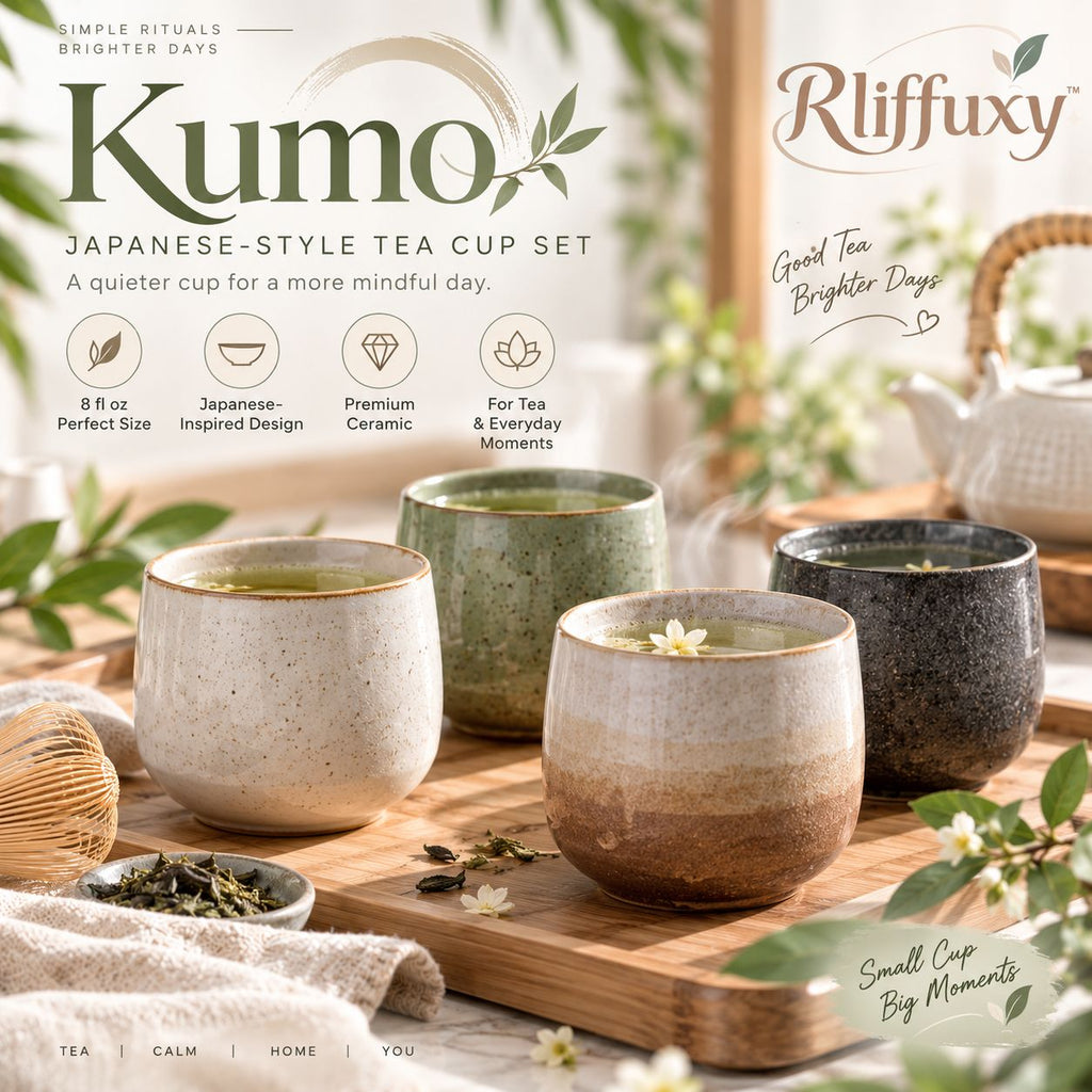 Rliffuxy™ Kumo Japanese-Style Tea Cup Set – 8 oz Handleless Ceramic Yunomi-Inspired Cups