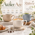 Rliffuxy™ Atelier Arc Porcelain Coffee Cup Set – 10 oz Sculpted Handle Café Cups, Modern Tea Drinkware