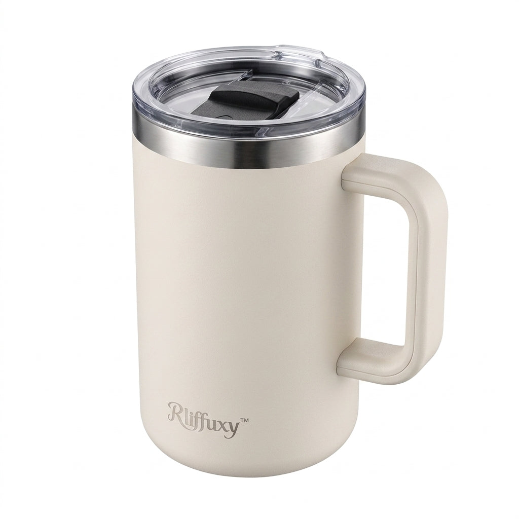 Rliffuxy™ MetroSip 20 oz Insulated Travel Mug – Stainless Steel Coffee Tumbler with Handle & Slide Lid